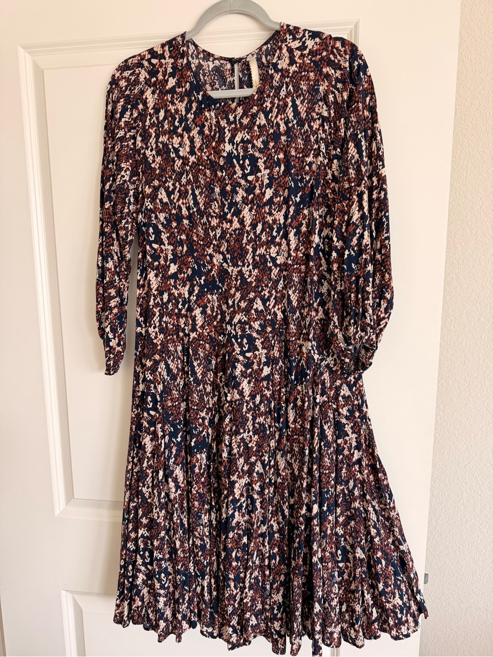 Uncle Frank Navy and Brown Printed Midi Dress